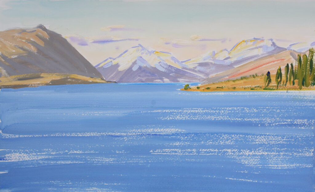 Lake Tekepau and Snow-capped Peaks New Zealand - Graham Ashton Artist
