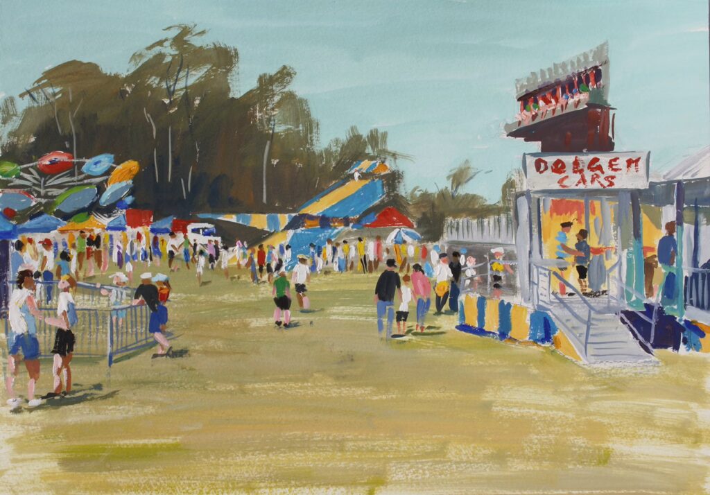 Side Show Alley - $750 (framed) Media: gouache on paper. Size 30 x 40 cm