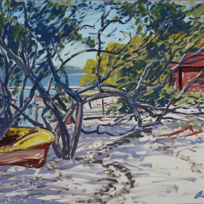 The Old Oyster Farm, Bribie Island - SOLD (Media: gouache on paper. Size: 54 x 73 cm)