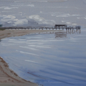 Jetty Reflections, Bribie Island - $500 (Media: gouache on paper. Size: 30 x 40 cm)