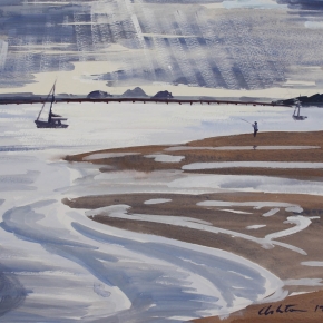 Late Afternoon Fishing, Bribie Passage - $500 (Media: gouache on paper. Size: 30 x 40 cm)