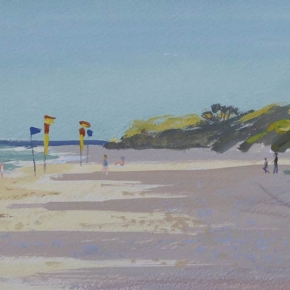Late Afternoon, Surf Beach, Bribie Island - SOLD (Media: gouache on paper. Size: 17 x 42 cm)