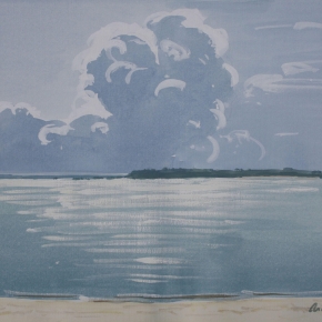 Storm Clouds over Sandstone Point, Bribie - SOLD (Media: gouache on paper. Size: 30 x 40 cm)