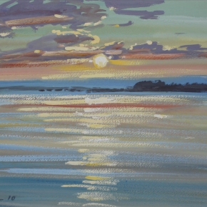 Sunset over Sandstone Point, Bribie Island - SOLD (Media: gouache on paper. Size: 30 x 40 cm)