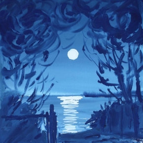 Towards Moreton Island, Moonlit Night - $500 (Media: gouache on paper. Size: 40 x 30 cm)