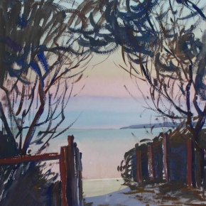 Towards Moreton Island, Twilight - $500 (Media: gouache on paper. Size: 40 x 30 cm)